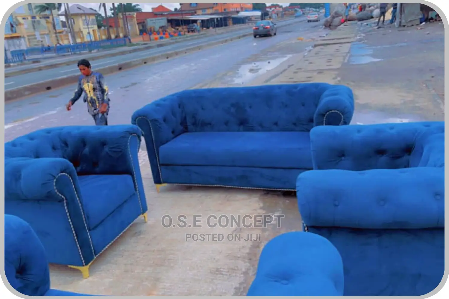 Set of Blue Chesterfield Fabric Sofa in Ikeja Furniture, Ose Homes