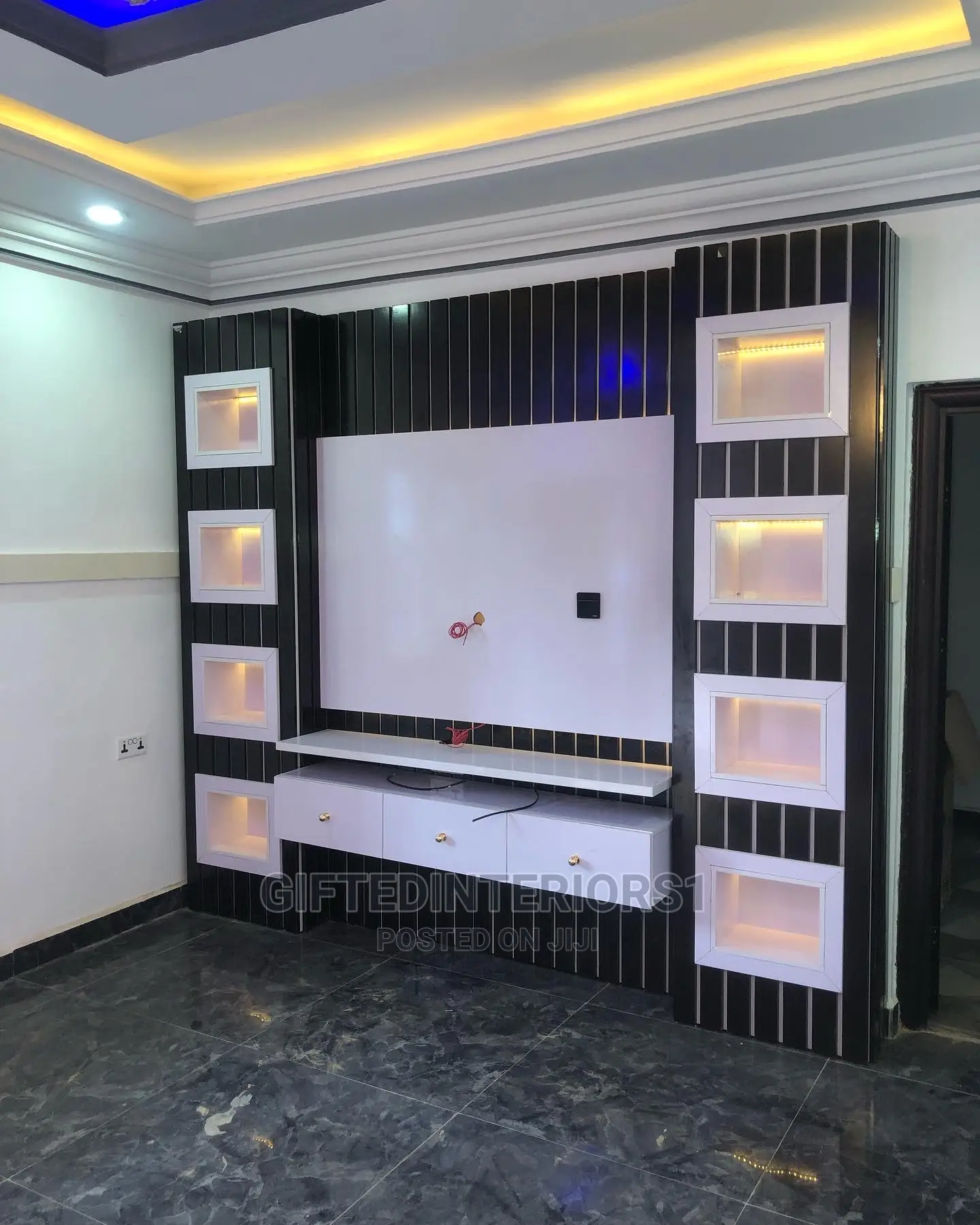 Tv Unit With Wall Cladding and LED Lighting in Enugu Furniture