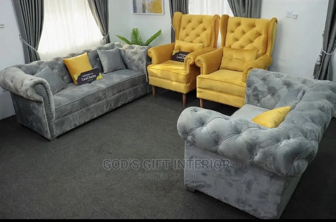 Standard Chesterfield Fabric Made Sofa Chair Set. in Ikeja Furniture