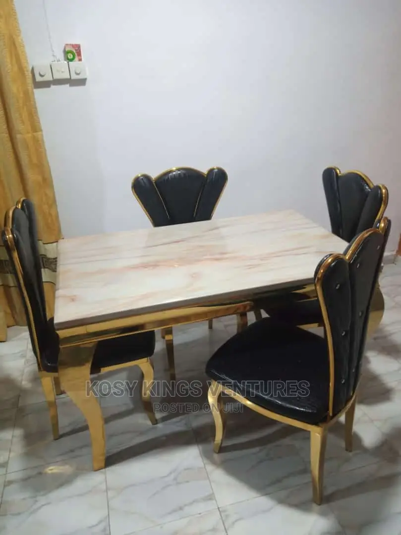Luxurious Marble Dinning Table With Four Leather Seats Gold in AmuwoOdofin Furniture, Kosy