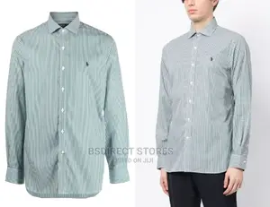 Photo - Polo Ralph Lauren Dark Green/White Stripe-Print Cotton Shirt