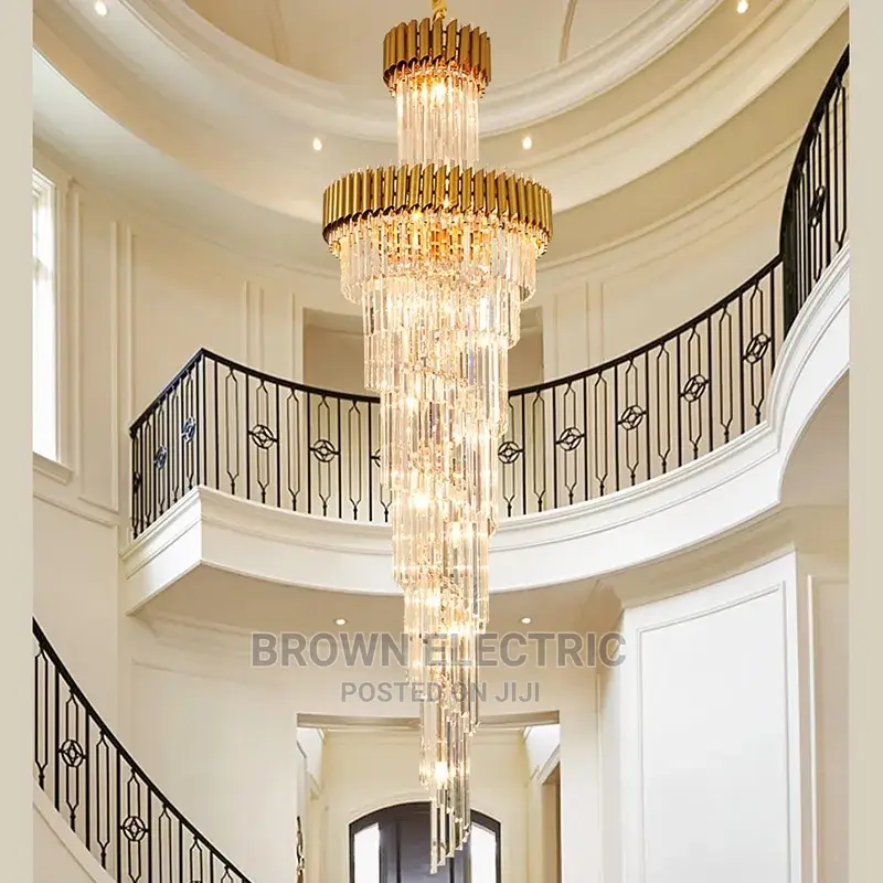 Modern Luxury Staircase LED Chandeliers Gold Drystal Hangin in Ojo