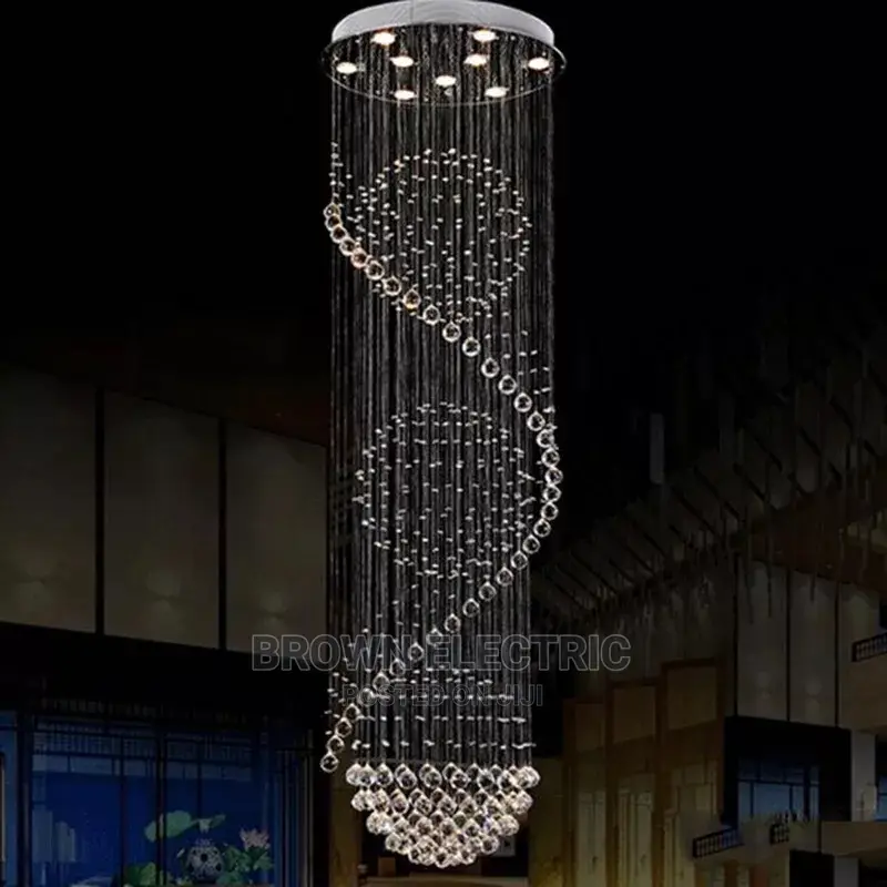 Modern Long LED Spiral Living Crystal Chandeliers Lighting in Ojo