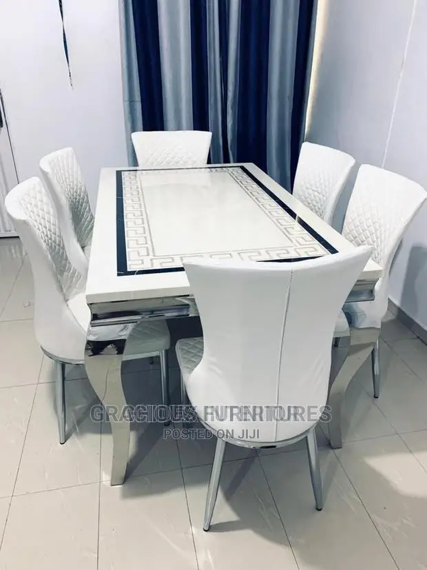 Modern 6 Seater Marble Top Dining Table Set. in Ojo Furniture