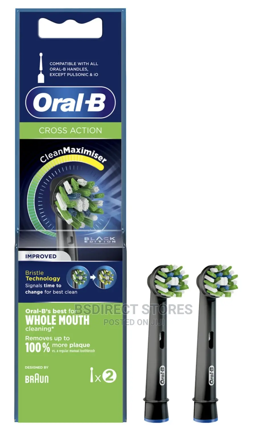 OralB Crossaction Clean Maximiser Brush Heads 2 Pc(S) Black in Utako
