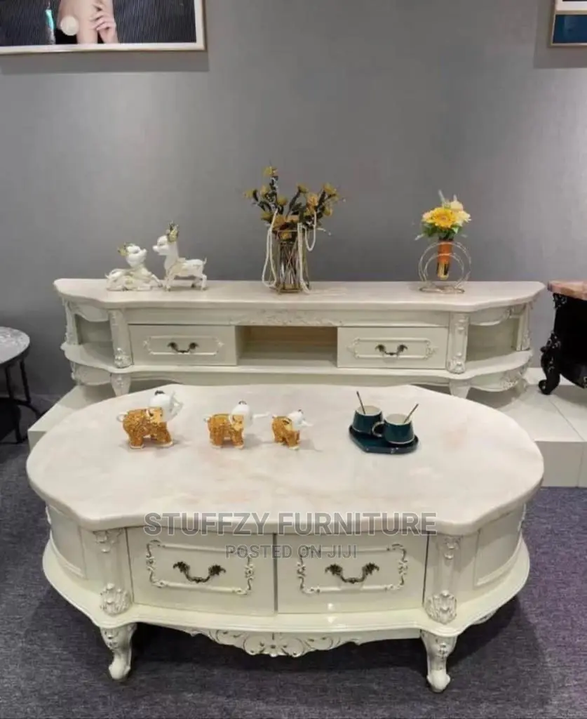 Royal Marbel Top LED TV Stand With Center Tables in Ojo Furniture