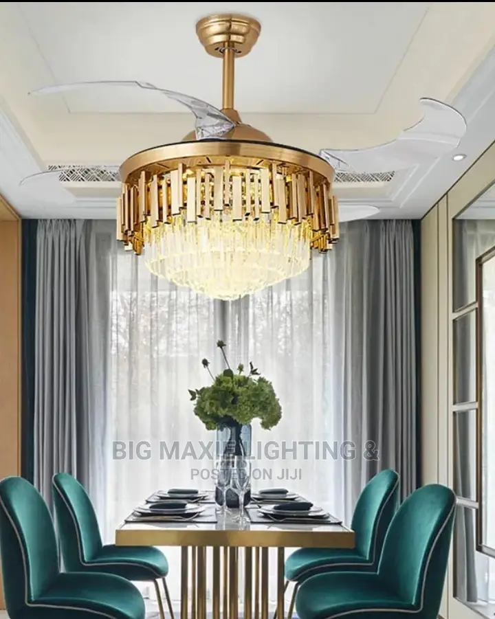 Modern Crystal Gold Fan Chandelier in Ojo Home Accessories, BIG MAXIE LIGHTING & FURNITURE