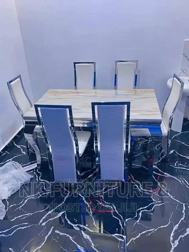 Luxurious 6 Seater Marble Top Dining Table With Chairs. in Ojo