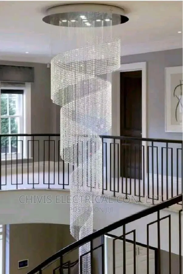 Long Crystal Chandeliers Lights Fixture LED Modern Spiral in Ojo Home