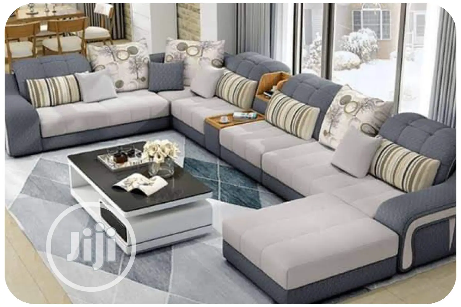 Classic UShaped Sofa With Throw Pillows and Center Table in Ojodu